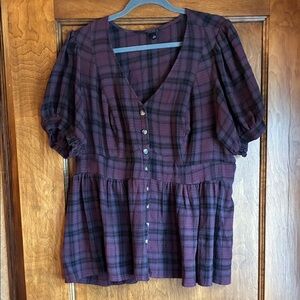 Torrid Plaid V-Neck Peplum Women's Top